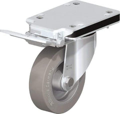 Blickle - 5" Diam x 1-37/64" Wide x 7-49/64" OAH Top Plate Mount Swivel Caster with Brake - Solid Rubber, 550 Lb Capacity, Ball Bearing, 5-1/2 x 4-3/8" Plate - Exact Tool & Supply
