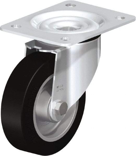 Blickle - 5" Diam x 1-37/64" Wide x 6-7/64" OAH Top Plate Mount Swivel Caster - Solid Rubber, 550 Lb Capacity, Ball Bearing, 5-1/2 x 4-3/8" Plate - Exact Tool & Supply
