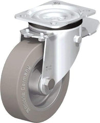 Blickle - 5" Diam x 1-37/64" Wide x 6-7/64" OAH Top Plate Mount Swivel Caster with Brake - Solid Rubber, 550 Lb Capacity, Ball Bearing, 3-15/16 x 3-3/8" Plate - Exact Tool & Supply