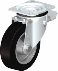 Blickle - 5" Diam x 1-37/64" Wide x 6-7/64" OAH Top Plate Mount Swivel Caster with Brake - Solid Rubber, 550 Lb Capacity, Ball Bearing, 3-15/16 x 3-3/8" Plate - Exact Tool & Supply