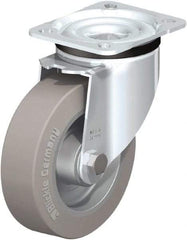 Blickle - 5" Diam x 1-37/64" Wide x 6-7/64" OAH Top Plate Mount Swivel Caster - Solid Rubber, 550 Lb Capacity, Ball Bearing, 3-15/16 x 3-3/8" Plate - Exact Tool & Supply