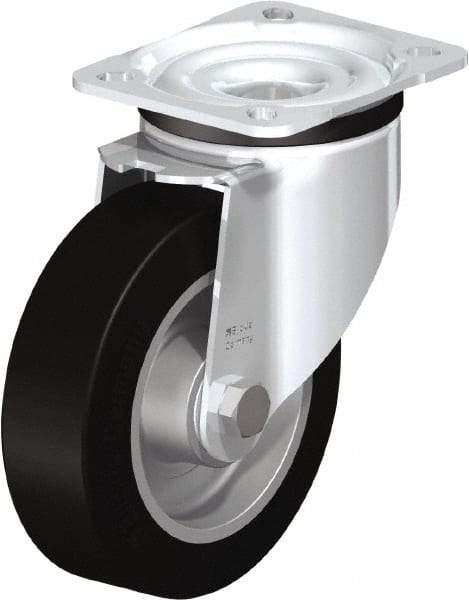 Blickle - 5" Diam x 1-37/64" Wide x 6-7/64" OAH Top Plate Mount Swivel Caster - Solid Rubber, 550 Lb Capacity, Ball Bearing, 3-15/16 x 3-3/8" Plate - Exact Tool & Supply