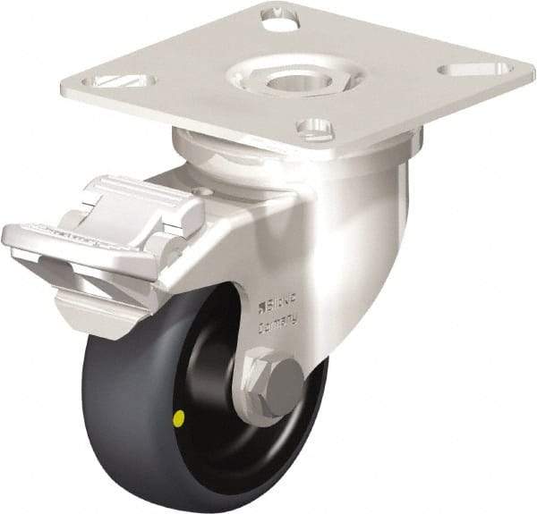 Blickle - 2" Diam x 3/4" Wide x 2-51/64" OAH Top Plate Mount Swivel Caster with Brake - Thermoplastic Rubber Elastomer (TPE), 66 Lb Capacity, Plain Bore Bearing, 2-3/8 x 2-3/8" Plate - Exact Tool & Supply