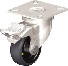 Blickle - 2" Diam x 3/4" Wide x 2-51/64" OAH Top Plate Mount Swivel Caster with Brake - Thermoplastic Rubber Elastomer (TPE), 66 Lb Capacity, Plain Bore Bearing, 2-3/8 x 2-3/8" Plate - Exact Tool & Supply