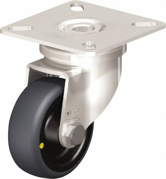 Blickle - 2" Diam x 3/4" Wide x 2-51/64" OAH Top Plate Mount Swivel Caster - Thermoplastic Rubber Elastomer (TPE), 66 Lb Capacity, Plain Bore Bearing, 2-3/8 x 2-3/8" Plate - Exact Tool & Supply