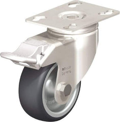 Blickle - 3" Diam x 1-1/4" Wide x 4-3/8" OAH Top Plate Mount Swivel Caster with Brake - Thermoplastic Rubber Elastomer (TPE), 220 Lb Capacity, Plain Bore Bearing, 3-9/16 x 2-5/8" Plate - Exact Tool & Supply