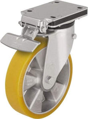 Blickle - 5" Diam x 1-9/16" Wide x 6-49/64" OAH Top Plate Mount Swivel Caster with Brake - Polyurethane-Elastomer Blickle Extrathane, 770 Lb Capacity, Ball Bearing, 5-1/2 x 4-3/8" Plate - Exact Tool & Supply