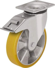 Blickle - 6-1/2" Diam x 1-31/32" Wide x 7-61/64" OAH Top Plate Mount Swivel Caster with Brake - Polyurethane-Elastomer Blickle Extrathane, 1,210 Lb Capacity, Ball Bearing, 5-1/2 x 4-3/8" Plate - Exact Tool & Supply