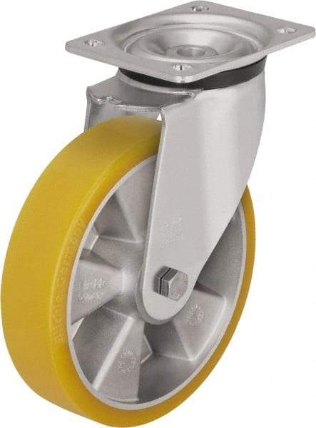 Blickle - 5" Diam x 2-1/8" Wide x 6-11/16" OAH Top Plate Mount Swivel Caster - Polyurethane-Elastomer Blickle Extrathane, 990 Lb Capacity, Ball Bearing, 5-1/2 x 4-3/8" Plate - Exact Tool & Supply