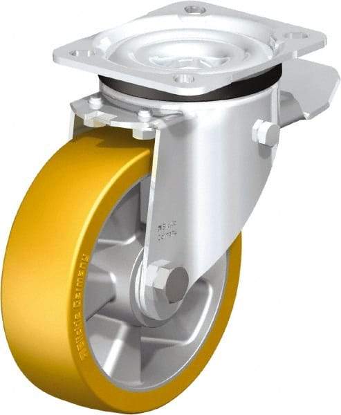 Blickle - 5" Diam x 1-9/16" Wide x 6-7/64" OAH Top Plate Mount Swivel Caster with Brake - Polyurethane-Elastomer Blickle Extrathane, 770 Lb Capacity, Ball Bearing, 3-15/16 x 3-3/8" Plate - Exact Tool & Supply