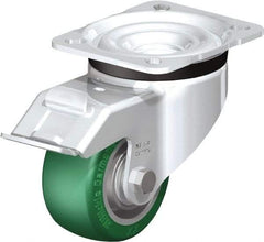 Blickle - 3" Diam x 1-9/16" Wide x 4-21/64" OAH Top Plate Mount Swivel Caster with Brake - Polyurethane-Elastomer Blickle Softhane, 506 Lb Capacity, Ball Bearing, 3-15/16 x 3-3/8" Plate - Exact Tool & Supply