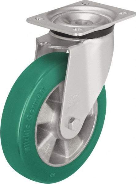 Blickle - 5" Diam x 2-1/8" Wide x 6-11/16" OAH Top Plate Mount Swivel Caster - Polyurethane-Elastomer Blickle Softhane, 990 Lb Capacity, Ball Bearing, 5-1/2 x 4-3/8" Plate - Exact Tool & Supply