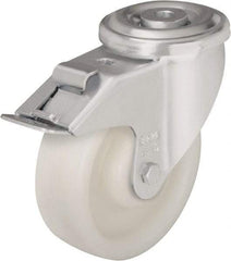 Blickle - 3" Diam x 1-1/4" Wide x 4-1/4" OAH Hollow Kingpin Mount Swivel Caster with Brake - Impact-Resistant Nylon, 660 Lb Capacity, Plain Bore Bearing, Hollow Kingpin Stem - Exact Tool & Supply