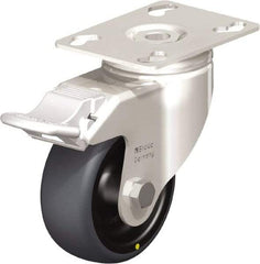 Blickle - 3" Diam x 1-1/4" Wide x 4-3/8" OAH Top Plate Mount Swivel Caster with Brake - Thermoplastic Rubber Elastomer (TPE), 143 Lb Capacity, Plain Bore Bearing, 3-9/16 x 2-5/8" Plate - Exact Tool & Supply
