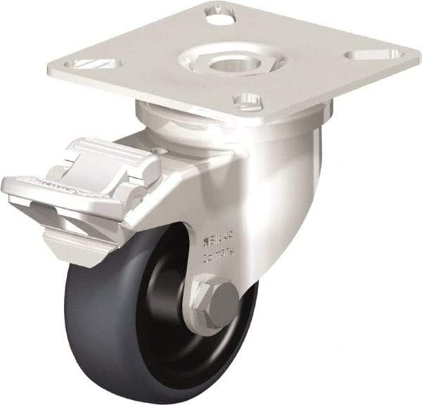 Blickle - 2" Diam x 3/4" Wide x 2-51/64" OAH Top Plate Mount Swivel Caster with Brake - Thermoplastic Rubber Elastomer (TPE), 110 Lb Capacity, Plain Bore Bearing, 2-3/8 x 2-3/8" Plate - Exact Tool & Supply