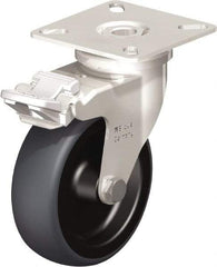 Blickle - 3" Diam x 63/64" Wide x 3-15/16" OAH Top Plate Mount Swivel Caster with Brake - Thermoplastic Rubber Elastomer (TPE), 165 Lb Capacity, Plain Bore Bearing, 2-3/8 x 2-3/8" Plate - Exact Tool & Supply