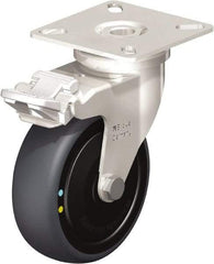 Blickle - 3" Diam x 63/64" Wide x 3-15/16" OAH Top Plate Mount Swivel Caster with Brake - Thermoplastic Rubber Elastomer (TPE), 110 Lb Capacity, Ball Bearing, 2-3/8 x 2-3/8" Plate - Exact Tool & Supply