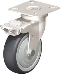 Blickle - 3" Diam x 63/64" Wide x 3-15/16" OAH Top Plate Mount Swivel Caster with Brake - Thermoplastic Rubber Elastomer (TPE), 165 Lb Capacity, Ball Bearing, 2-3/8 x 2-3/8" Plate - Exact Tool & Supply