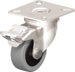 Blickle - 2" Diam x 45/64" Wide x 2-51/64" OAH Top Plate Mount Swivel Caster with Brake - Solid Rubber, 88 Lb Capacity, Plain Bore Bearing, 2-3/8 x 2-3/8" Plate - Exact Tool & Supply