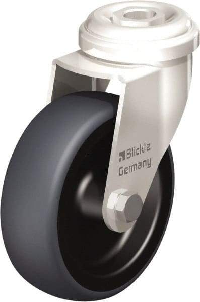 Blickle - 3" Diam x 63/64" Wide x 3-27/32" OAH Hollow Kingpin Mount Swivel Caster - Thermoplastic Rubber Elastomer (TPE), 165 Lb Capacity, Plain Bore Bearing, Hollow Kingpin Stem - Exact Tool & Supply