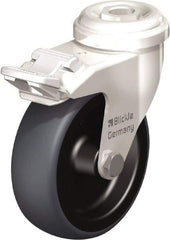 Blickle - 3" Diam x 63/64" Wide x 3-27/32" OAH Hollow Kingpin Mount Swivel Caster with Brake - Thermoplastic Rubber Elastomer (TPE), 165 Lb Capacity, Plain Bore Bearing, Hollow Kingpin Stem - Exact Tool & Supply