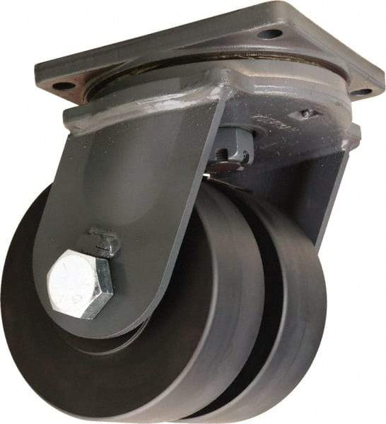 Hamilton - 6" Diam x 3" Wide x 10" OAH Top Plate Mount Dual Swivel Caster - Nylon, 10,800 Lb Capacity, Sealed Precision Ball Bearing, 8-1/2 x 8-1/2" Plate - Exact Tool & Supply