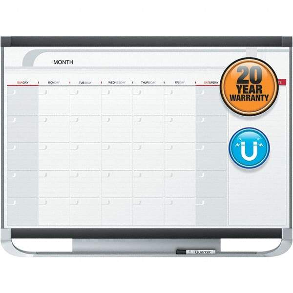 Quartet - 24" High x 36" Wide Magnetic Dry Erase Calendar - Fiberboard/Plastic Frame, Includes Dry-Erase Marker & Mounting Kit - Exact Tool & Supply