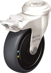 Blickle - 3" Diam x 63/64" Wide x 3-27/32" OAH Hollow Kingpin Mount Swivel Caster with Brake - Thermoplastic Rubber Elastomer (TPE), 110 Lb Capacity, Ball Bearing, Hollow Kingpin Stem - Exact Tool & Supply