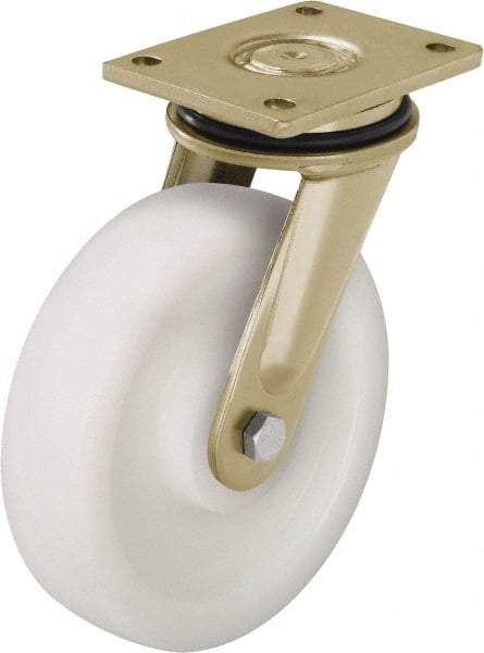 Blickle - 5" Diam x 1-31/32" Wide x 6-11/16" OAH Top Plate Mount Swivel Caster - Impact-Resistant Nylon, 1,650 Lb Capacity, Ball Bearing, 5-1/2 x 4-3/8" Plate - Exact Tool & Supply
