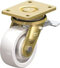 Blickle - 5" Diam x 1-31/32" Wide x 6-11/16" OAH Top Plate Mount Swivel Caster with Brake - Impact-Resistant Nylon, 1,650 Lb Capacity, Ball Bearing, 5-1/2 x 4-3/8" Plate - Exact Tool & Supply