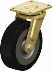 Blickle - 10" Diam x 3-9/64" Wide x 12" OAH Top Plate Mount Swivel Caster - Solid Rubber, 2,200 Lb Capacity, Ball Bearing, 6-7/8 x 5-1/2" Plate - Exact Tool & Supply