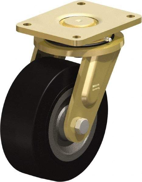 Blickle - 8" Diam x 3-9/64" Wide x 10-1/32" OAH Top Plate Mount Swivel Caster - Solid Rubber, 1,870 Lb Capacity, Ball Bearing, 6-7/8 x 5-1/2" Plate - Exact Tool & Supply