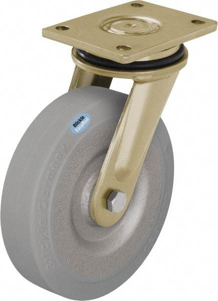 Blickle - 6-1/2" Diam x 1-31/32" Wide x 8-1/16" OAH Top Plate Mount Swivel Caster - Solid Rubber, 990 Lb Capacity, Ball Bearing, 5-1/2 x 4-3/8" Plate - Exact Tool & Supply