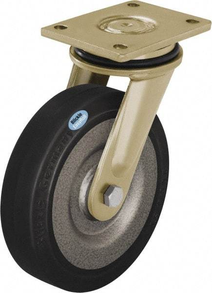 Blickle - 6-1/2" Diam x 1-31/32" Wide x 8-1/16" OAH Top Plate Mount Swivel Caster - Solid Rubber, 990 Lb Capacity, Ball Bearing, 5-1/2 x 4-3/8" Plate - Exact Tool & Supply