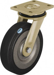 Blickle - 6-1/2" Diam x 1-31/32" Wide x 8-1/16" OAH Top Plate Mount Swivel Caster - Solid Rubber, 990 Lb Capacity, Ball Bearing, 5-1/2 x 4-3/8" Plate - Exact Tool & Supply