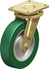 Blickle - 10" Diam x 2-23/64" Wide x 12" OAH Top Plate Mount Swivel Caster - Polyurethane-Elastomer Blickle Softhane, 2,640 Lb Capacity, Ball Bearing, 6-7/8 x 5-1/2" Plate - Exact Tool & Supply