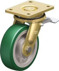 Blickle - 6-1/2" Diam x 1-31/32" Wide x 8-5/64" OAH Top Plate Mount Swivel Caster with Brake - Polyurethane-Elastomer Blickle Softhane, 1,320 Lb Capacity, Ball Bearing, 5-1/2 x 4-3/8" Plate - Exact Tool & Supply