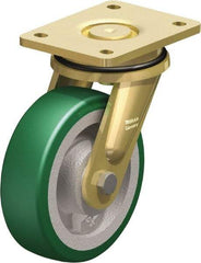 Blickle - 6-1/2" Diam x 1-31/32" Wide x 8-5/64" OAH Top Plate Mount Swivel Caster - Polyurethane-Elastomer Blickle Softhane, 1,320 Lb Capacity, Ball Bearing, 5-1/2 x 4-3/8" Plate - Exact Tool & Supply