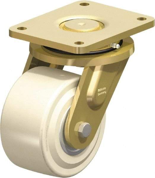 Blickle - 6" Diam x 3-9/64" Wide x 8-5/64" OAH Top Plate Mount Swivel Caster - Impact-Resistant Cast Nylon, 6,600 Lb Capacity, Ball Bearing, 6-7/8 x 5-1/2" Plate - Exact Tool & Supply