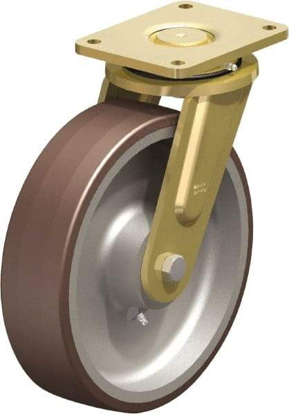 Blickle - 12" Diam x 3-9/64" Wide x 13-31/32" OAH Top Plate Mount Swivel Caster - Polyurethane-Elastomer Blickle Besthane, 5,280 Lb Capacity, Ball Bearing, 6-7/8 x 5-1/2" Plate - Exact Tool & Supply