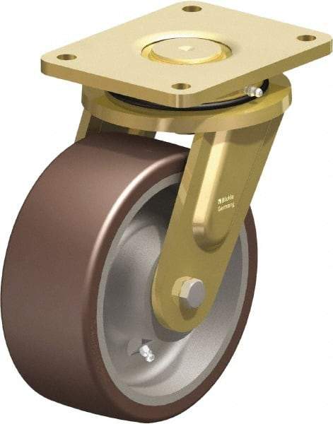 Blickle - 8" Diam x 3-9/64" Wide x 10-1/32" OAH Top Plate Mount Swivel Caster - Polyurethane-Elastomer Blickle Besthane, 3,520 Lb Capacity, Ball Bearing, 6-7/8 x 5-1/2" Plate - Exact Tool & Supply