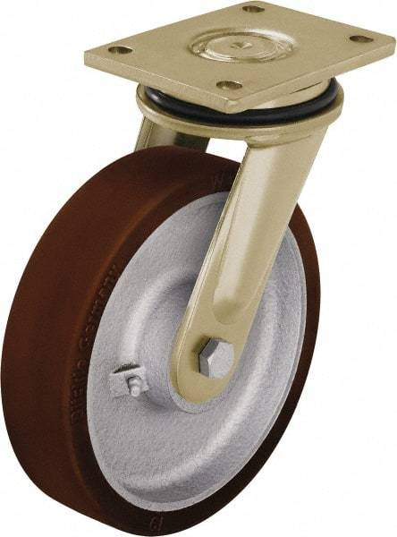 Blickle - 12" Diam x 2-23/64" Wide x 13-31/32" OAH Top Plate Mount Swivel Caster - Polyurethane-Elastomer Blickle Besthane, 3,960 Lb Capacity, Ball Bearing, 6-7/8 x 5-1/2" Plate - Exact Tool & Supply