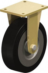 Blickle - 10" Diam x 3-9/64" Wide x 12" OAH Top Plate Mount Rigid Caster - Solid Rubber, 2,200 Lb Capacity, Ball Bearing, 6-7/8 x 5-1/2" Plate - Exact Tool & Supply