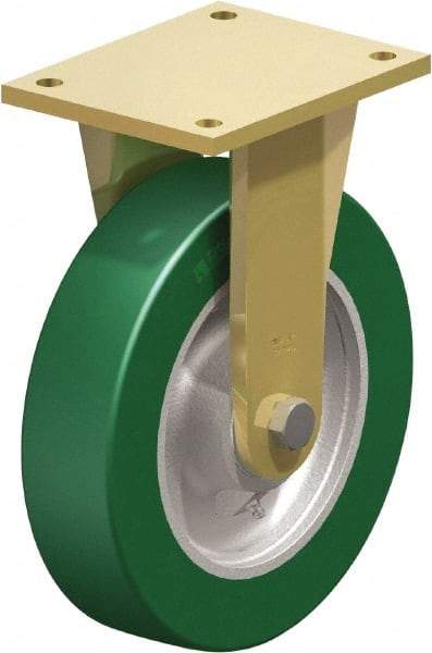 Blickle - 10" Diam x 2-23/64" Wide x 12" OAH Top Plate Mount Rigid Caster - Polyurethane-Elastomer Blickle Softhane, 2,640 Lb Capacity, Ball Bearing, 6-7/8 x 5-1/2" Plate - Exact Tool & Supply