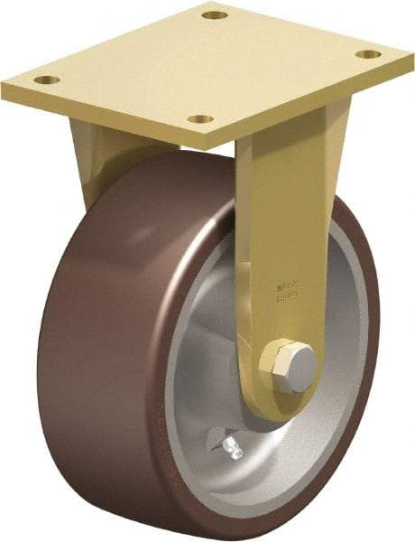 Blickle - 8" Diam x 3-9/64" Wide x 10-1/32" OAH Top Plate Mount Rigid Caster - Polyurethane-Elastomer Blickle Besthane, 3,520 Lb Capacity, Ball Bearing, 6-7/8 x 5-1/2" Plate - Exact Tool & Supply