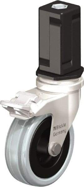 Blickle - 3" Diam x 63/64" Wide x 3-31/32" OAH Stem Mount Swivel Caster with Brake - Solid Rubber, 132 Lb Capacity, Plain Bore Bearing, Square Stem - Exact Tool & Supply