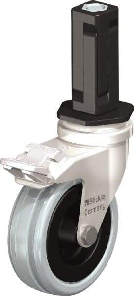 Blickle - 3" Diam x 63/64" Wide x 3-31/32" OAH Stem Mount Swivel Caster with Brake - Solid Rubber, 132 Lb Capacity, Plain Bore Bearing, Square Stem - Exact Tool & Supply