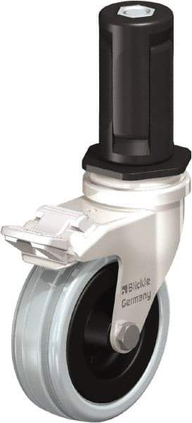 Blickle - 3" Diam x 63/64" Wide x 3-31/32" OAH Stem Mount Swivel Caster with Brake - Solid Rubber, 132 Lb Capacity, Plain Bore Bearing, Round Stem - Exact Tool & Supply