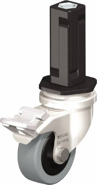 Blickle - 2" Diam x 45/64" Wide x 2-13/16" OAH Stem Mount Swivel Caster with Brake - Solid Rubber, 88 Lb Capacity, Plain Bore Bearing, Square Stem - Exact Tool & Supply