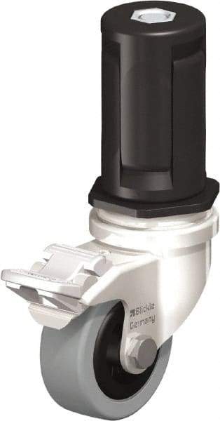 Blickle - 2" Diam x 45/64" Wide x 2-13/16" OAH Stem Mount Swivel Caster with Brake - Solid Rubber, 88 Lb Capacity, Plain Bore Bearing, Round Stem - Exact Tool & Supply
